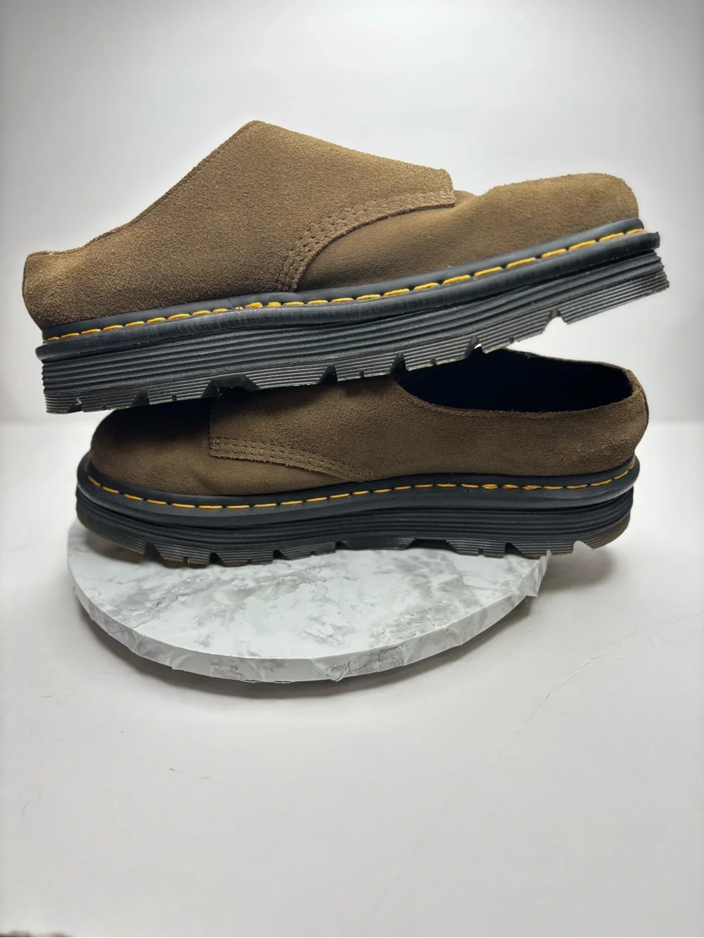 Size 12- Dr. Martens Zebzag Anywair mules featuring a suede upper